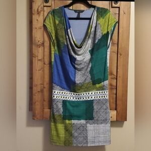 BCBGMaxAzria Abstract Multicolor Cowel Neck Mini Dress Size Small